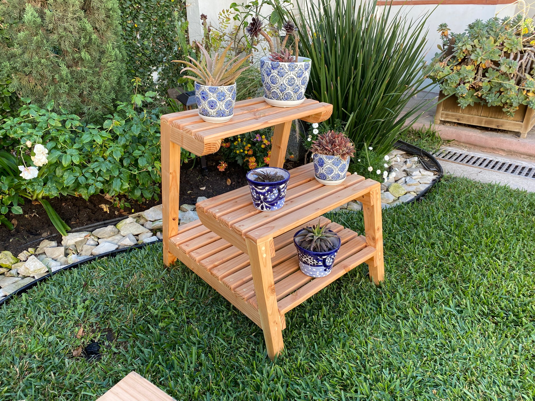 potted plant stands outdoors Modern Patio Redwood Plant Stand - Planter Boxes
