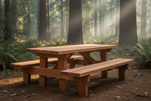 Load image into Gallery viewer, Outdoor Redwood Picnic Table with attached benches