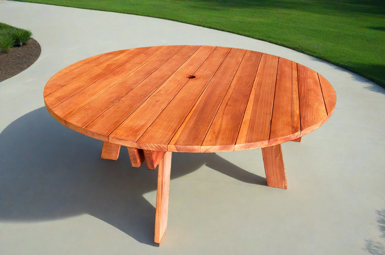 round wooden picnic tables